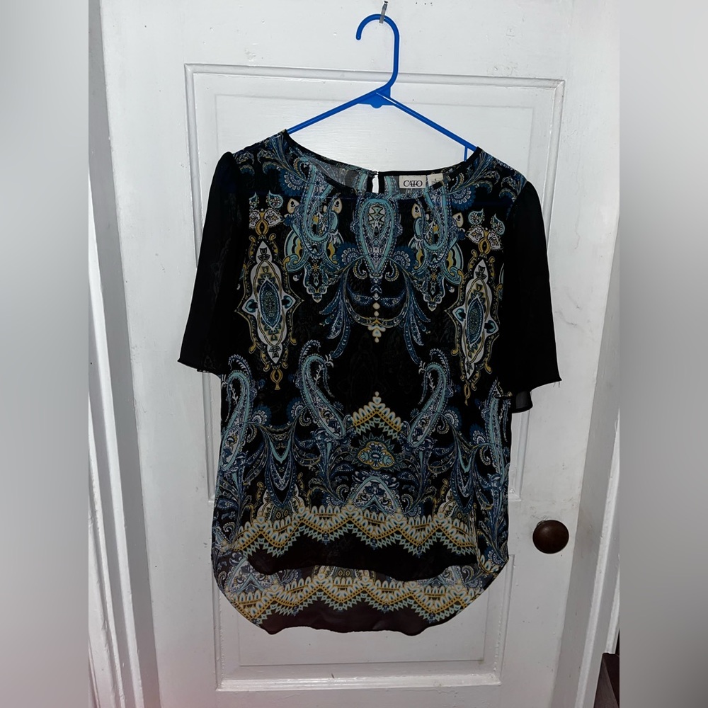 Cato Paisley Sheer Swing Blouse Top
